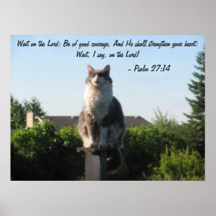 Kreuz Mit Augen Katze und Psalm 27:14 Poster