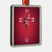 Kreuz mit Azalea Blume Ostern Silbernes Ornament (Rechts)