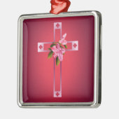 Kreuz mit Azalea Blume Ostern Silbernes Ornament (Links)