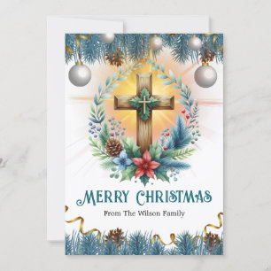 Kreuz mit blauen Akzenten und Pinecones, Weihnacht Feiertagskarte