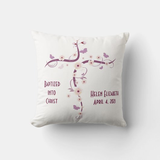 Kreuz mit Blume-Buttery-BaptIsmal-Keepake-Kissen Kissen (Vorderseite)