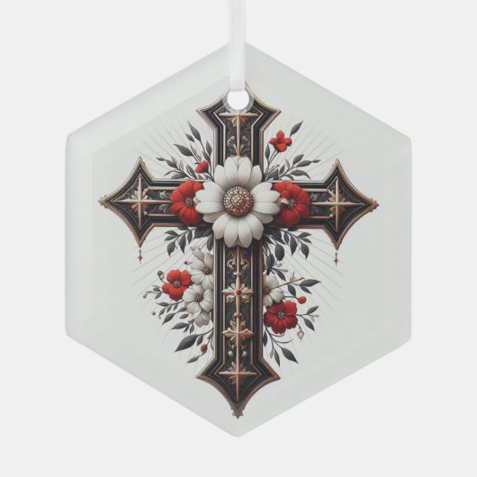 Kreuz mit Blume Ornament Aus Glas (Vorderseite)