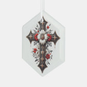 Kreuz mit Blume Ornament Aus Glas (Vorderseite Links)