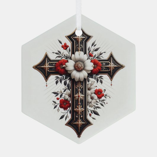 Kreuz mit Blume Ornament Aus Glas (Rückseite)