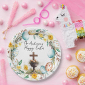 Kreuz mit dekorativen Eiern I Blumenoster Pappteller (Party)