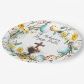 Kreuz mit dekorativen Eiern I Blumenoster Pappteller (Schrägansicht)