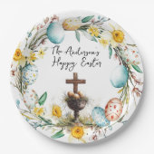 Kreuz mit dekorativen Eiern I Blumenoster Pappteller (Vorderseite)