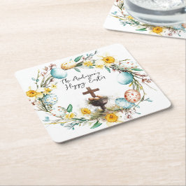 Kreuz mit dekorativen Eiern I Blumenoster Rechteckiger Pappuntersetzer