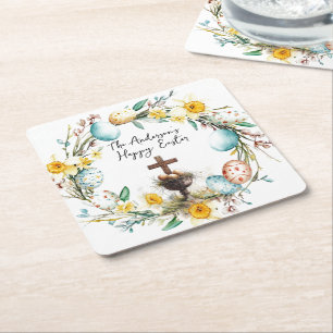 Kreuz mit dekorativen Eiern I Blumenoster Rechteckiger Pappuntersetzer