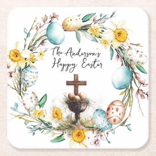 Kreuz mit dekorativen Eiern I Blumenoster Rechteckiger Pappuntersetzer (Vorderseite)