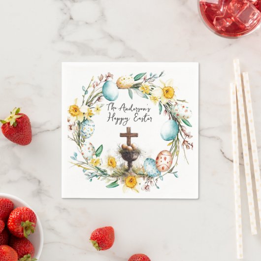 Kreuz mit dekorativen Eiern I Blumenoster Serviette (Beispiel)