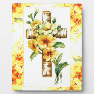 Kreuz mit gelben Blumen Plaque Fotoplatte