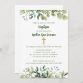 Kreuz mit Grünen Taufe Einladung (Vorne/Hinten)