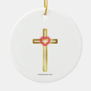 Kreuz mit Herz in der Mitte - rund, Keramik Ornament
