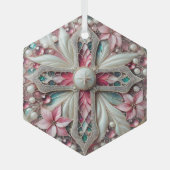 Kreuz mit Poinsettias und Perlen Ornament Aus Glas (Vorderseite)