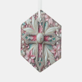 Kreuz mit Poinsettias und Perlen Ornament Aus Glas (Vorderseite Links)