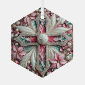 Kreuz mit Poinsettias und Perlen Ornament Aus Glas (Rückseite)