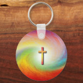 Kreuz mit Rainbow Swirl Schlüsselanhänger (Vorderseite)