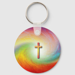 Kreuz mit Regenbogen-Strudel-Schlüsselanhänger Schlüsselanhänger