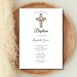 Kreuz mit rosa Blume, die Taufe begehen Einladung