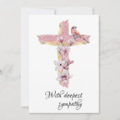 Kreuz mit rosa Magnolienkarte Beileid Einladung (Vorderseite)