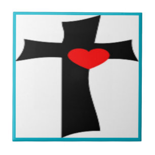 KREUZ MIT ROTEM HERZ FLIESE