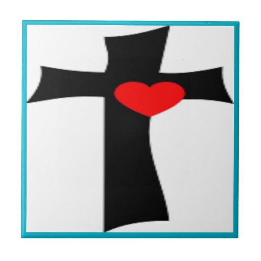 KREUZ MIT ROTEM HERZ FLIESE (Vorderseite)