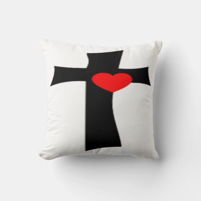 KREUZ MIT ROTEM HERZ KISSEN (Vorderseite)