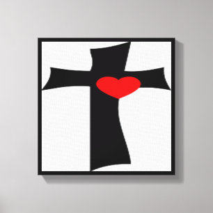 KREUZ MIT ROTEM HERZ LEINWANDDRUCK