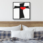 KREUZ MIT ROTEM HERZ LEINWANDDRUCK (Insitu (Schlafzimmer))