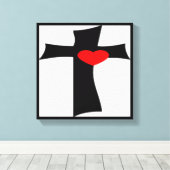 KREUZ MIT ROTEM HERZ LEINWANDDRUCK (Insitu (Holzboden))