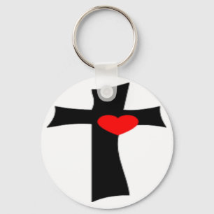 KREUZ MIT ROTEM HERZ SCHLÜSSELANHÄNGER