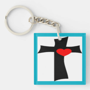 KREUZ MIT ROTEM HERZ SCHLÜSSELANHÄNGER