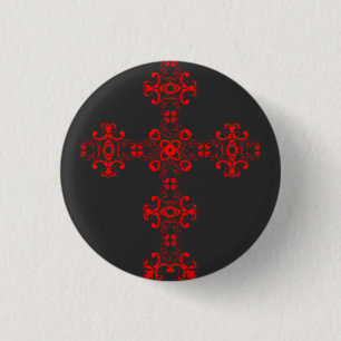 Kreuz mit rotem Ornament Heilige Dekorative Kunst Button