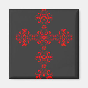 Kreuz mit rotem Ornament Heilige Dekorative Kunst Magnet
