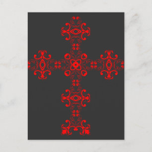 Kreuz mit rotem Ornament Heilige Dekorative Kunst Postkarte