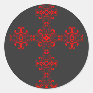 Kreuz mit rotem Ornament Heilige Dekorative Kunst Runder Aufkleber