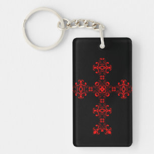 Kreuz mit rotem Ornament Schlüsselanhänger