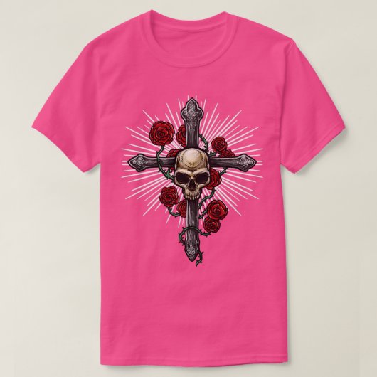 Kreuz mit Schädel und Rose T-Shirt (Design vorne)
