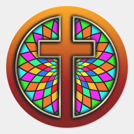 KREUZ MIT STAINGLAS RUNDER AUFKLEBER (Vorderseite)