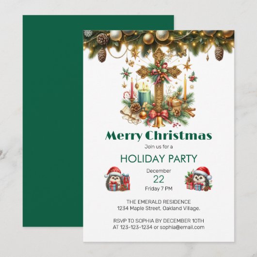 Kreuz mit Sternen und Kerzen Weihnachten Einladung (Vorne/Hinten)