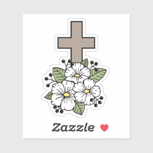 Kreuz mit weißer Blume Aufkleber (Blatt)