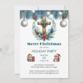 Kreuz mit Winter Blue Accessoires Weihnachten Einladung (Vorderseite)