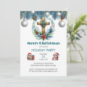 Kreuz mit Winter Blue Accessoires Weihnachten Einladung (Stehend Vorderseite)
