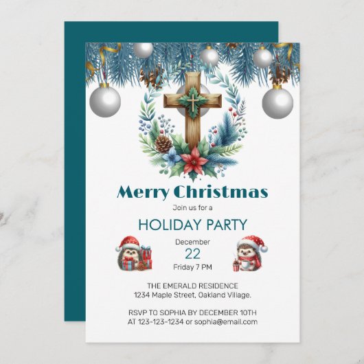 Kreuz mit Winter Blue Accessoires Weihnachten Einladung (Vorne/Hinten)
