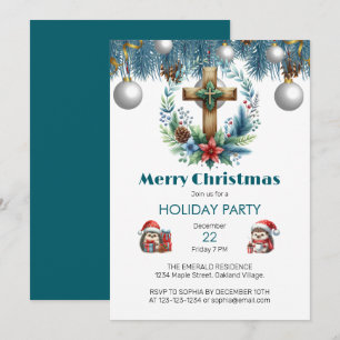 Kreuz mit Winter Blue Accessoires Weihnachten Einladung
