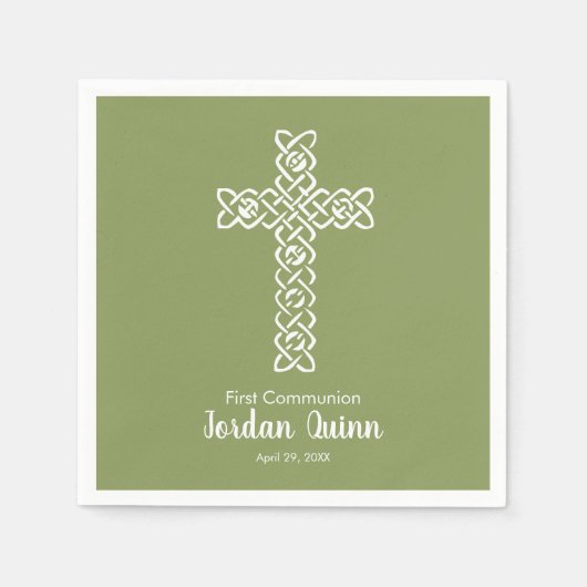 Kreuz | Moss Green Communtions Taufe Christening Serviette (Vorderseite)