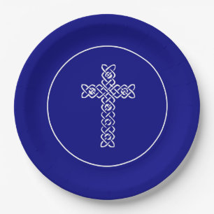 Kreuz   Navy Blue Communion Taufe Christen Pappteller