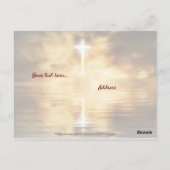 Kreuz reflektiert in ruhigem Wasser, Christus Rise Postkarte (Rückseite)