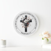 Kreuz, Rose und Bibelverse Große Wanduhr (Zuhause)